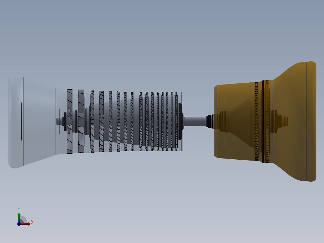 转子 GE-LM 2500 燃气轮机---模型格式为 stp前视图
