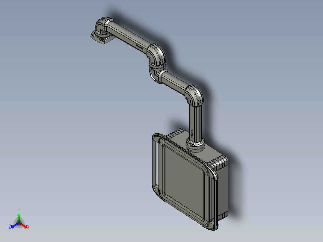向下顶座+中间连接器+转角+箱体连接器+控制箱正等轴测图