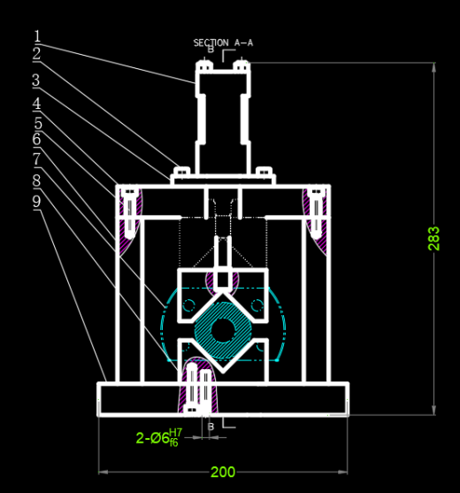 支撑杆体钻孔夹具装配图缩略图