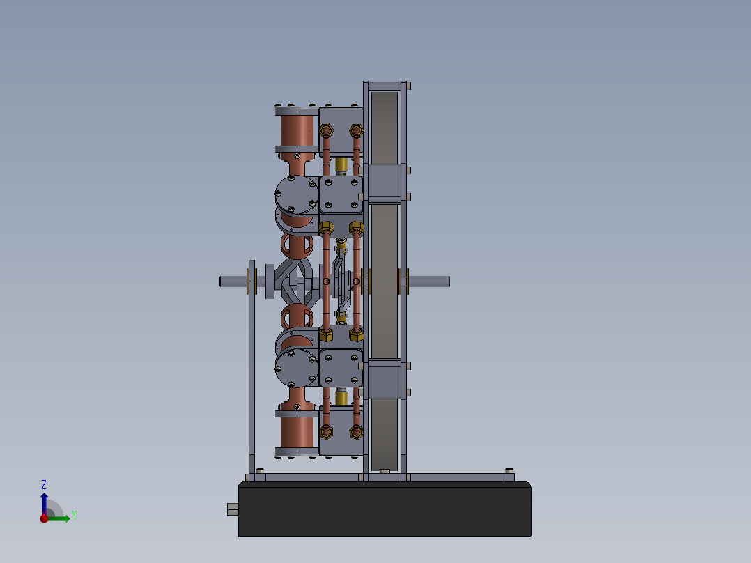 蒸汽机six-piston-cylinder-steam-engine-模型格式为 sw主视图