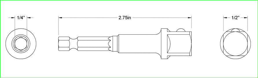 1-4英寸六角柄至1-2英寸方形驱动适配器