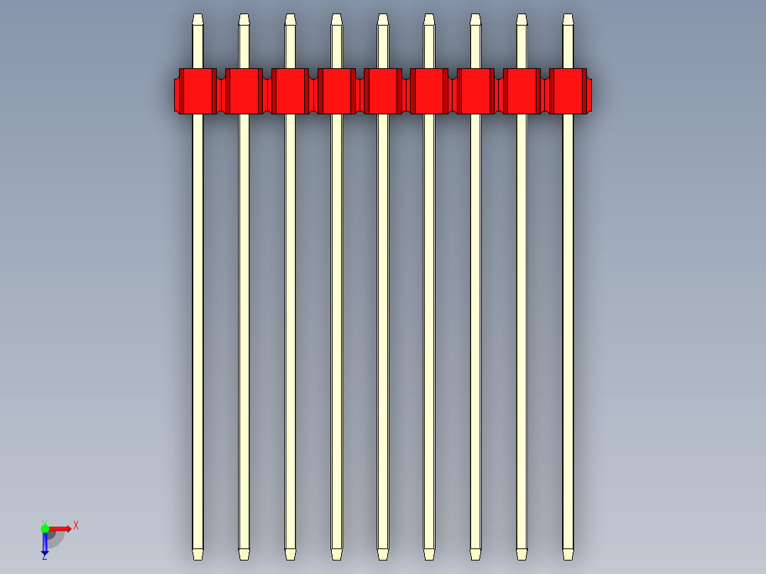 彩色公头100mil（2.54mm）系列-DS1021_red_2x09p_100mil_Type43_rev1.0俯视图