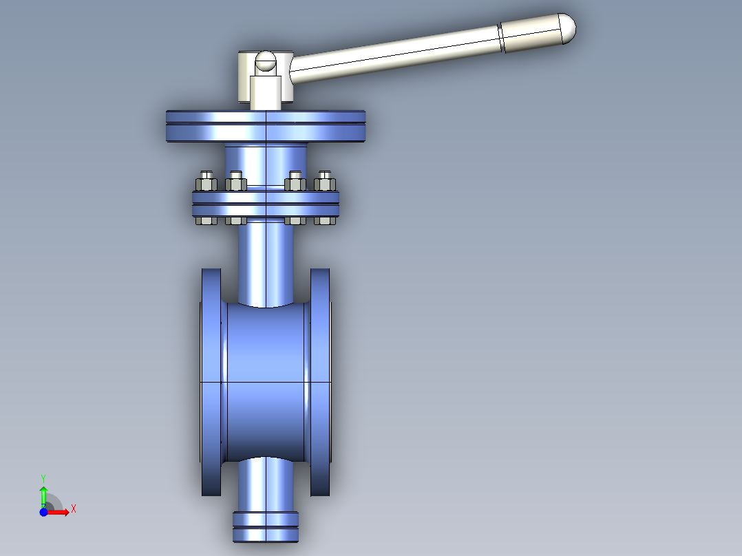 带手柄驱动装置的法兰型偏心蝶阀前视图