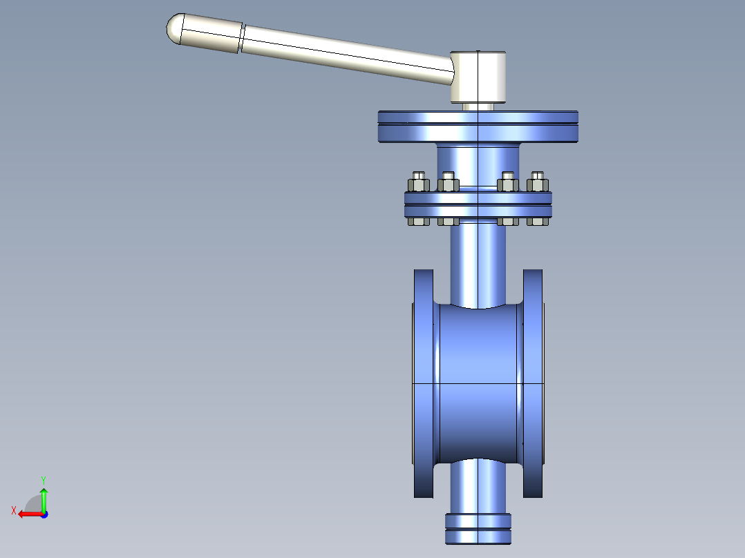 带手柄驱动装置的法兰型偏心蝶阀后视图