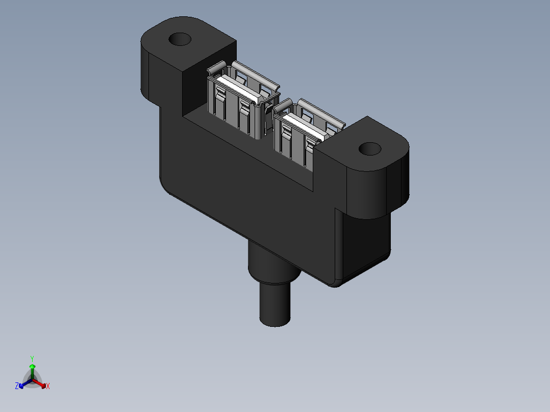 2xusb-port-双USB A型母头带耳朵正等轴测图