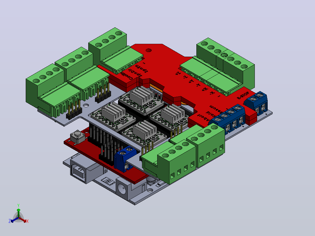 CNC Shield v3的控制器终端适配器正等轴测图