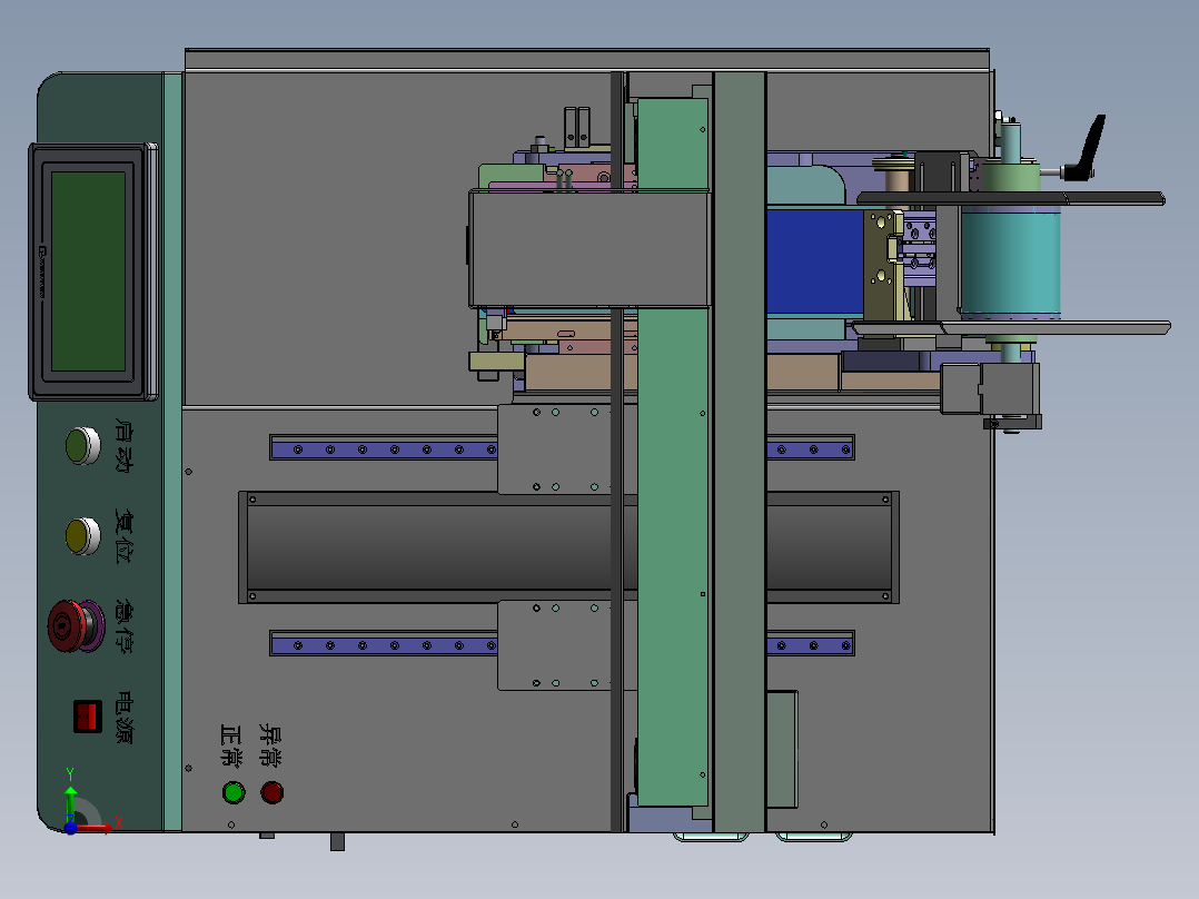 半自动化手工贴合机、桌面型贴标机 3D模型（SolidWorks设计，提供step(stp)_x_t文件）前视图