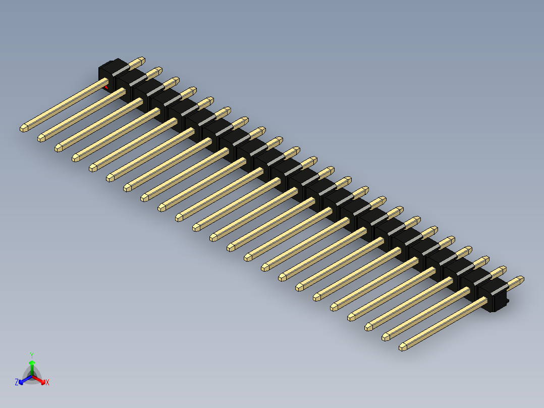 彩色公头100mil（2.54mm）系列-DS1021_black_1x23p_100mil_Type5_rev1.0正等轴测图