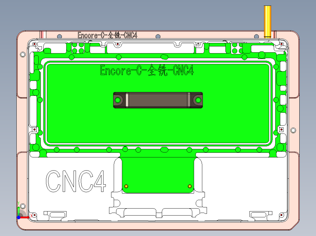 铝制笔记本C壳铣槽+钻斜孔治具模型前视图