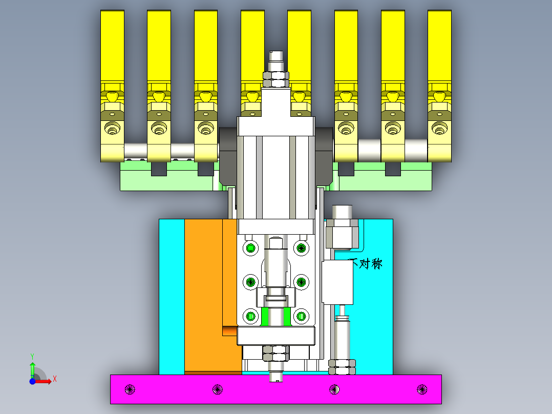 齿轮齿条驱动的夹爪机构前视图