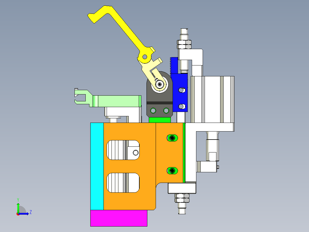 齿轮齿条驱动的夹爪机构左视图