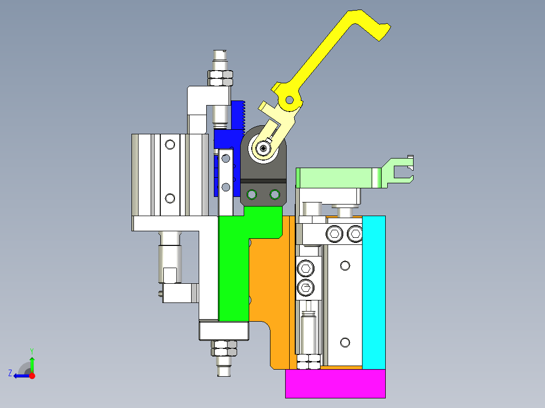 齿轮齿条驱动的夹爪机构右视图