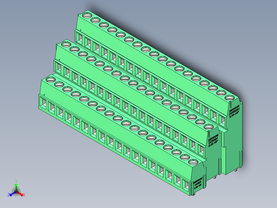 DEGSON DG500 系列 5.05.087.62mm 接线端子-DG500A3-5.08-54P-14-00AH正等轴测图