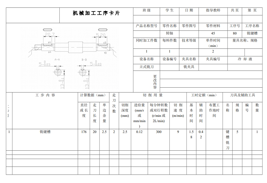 转轴的铣键槽夹具设计+CAD+说明书及加工工艺装备