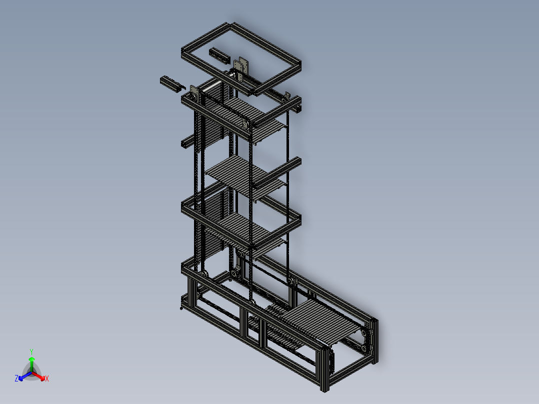 垂直连续式往复式提升链条输送机正等轴测图