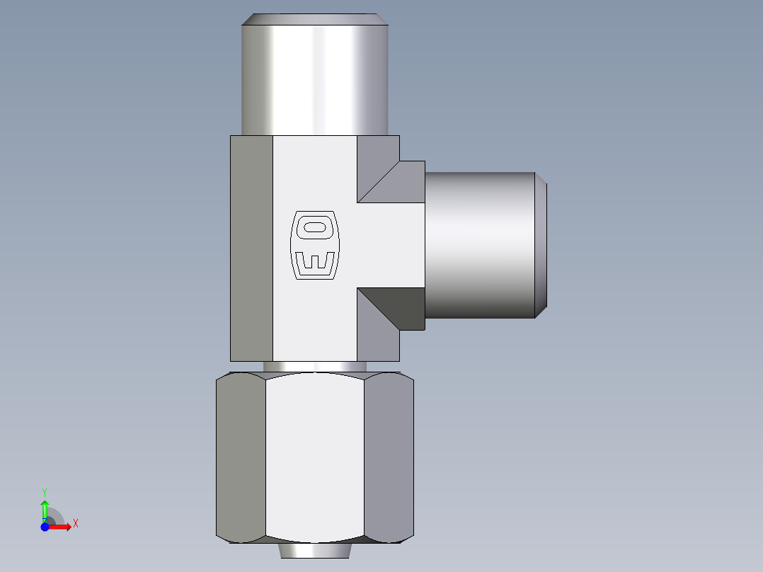 卡套式工业通用硬管接头EO_Swivel_nut_run_tee_EL06LOMD71前视图