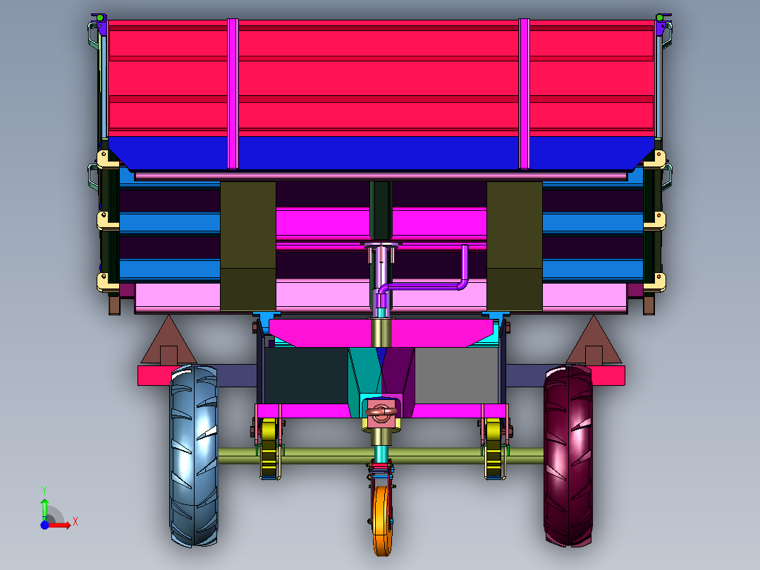 拉机牵引式翻斗自卸车斗前视图
