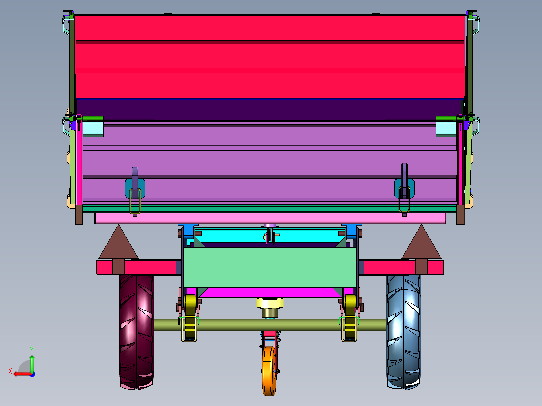 拉机牵引式翻斗自卸车斗后视图