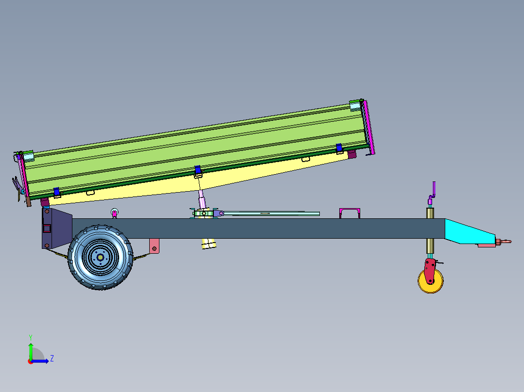 拉机牵引式翻斗自卸车斗左视图