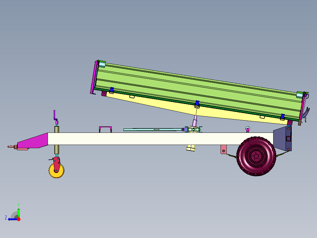拉机牵引式翻斗自卸车斗右视图