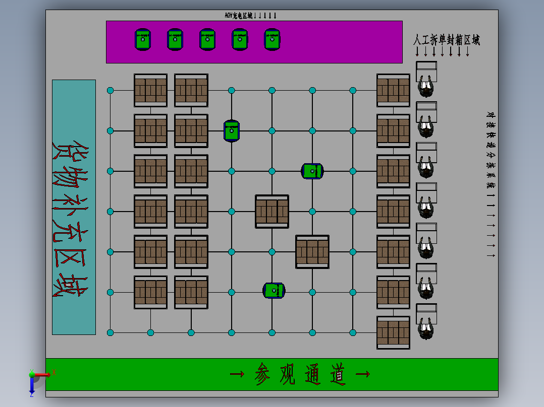 AGV仓库自动拆单系统俯视图