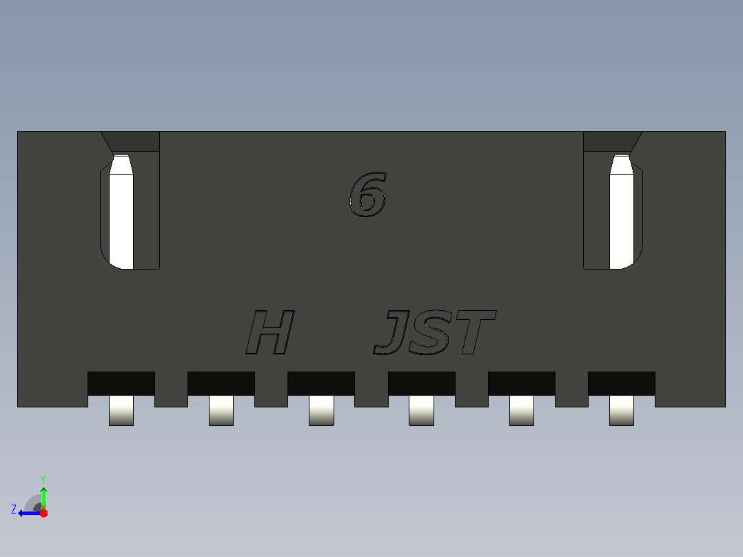 黑色JST XH 6针连接器P 2 54mm有角度右视图