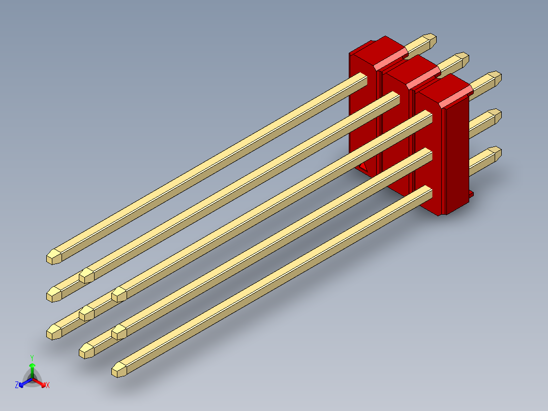 彩色公头100mil（2.54mm）系列-DS1021_red_3x03p_100mil_Type43_rev1.0主视图