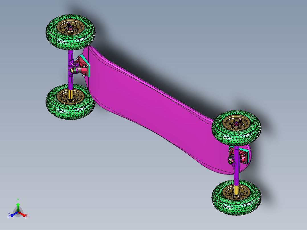 橡胶四轮滑板单翘板正等轴测图