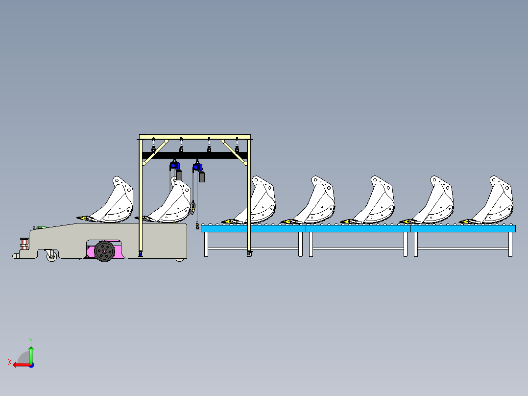 电动葫芦吊平台运输铲斗模拟后视图