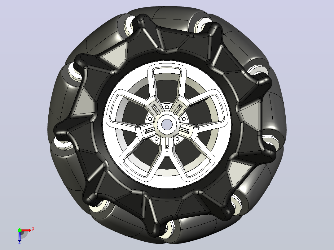 Omnidirectional+Mecanum麦克纳姆轮3D数模图纸+Solidworks设计+附STEP俯视图