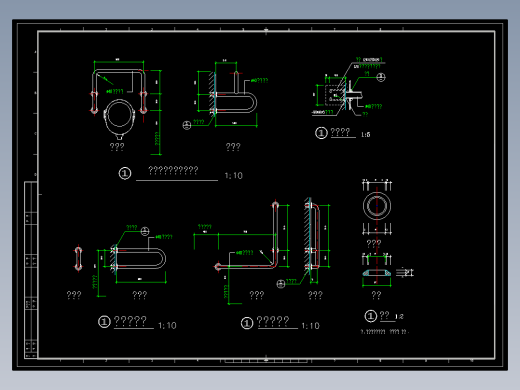 残疾人卫生间扶手抓杆栏杆节点CAD图纸（无障碍厕所洗手间）