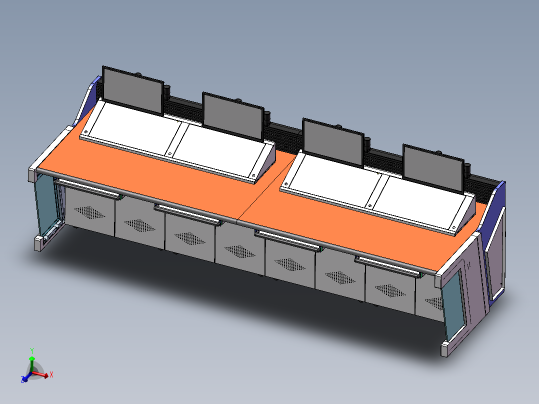 四工位桌面含储物槽造型控制台