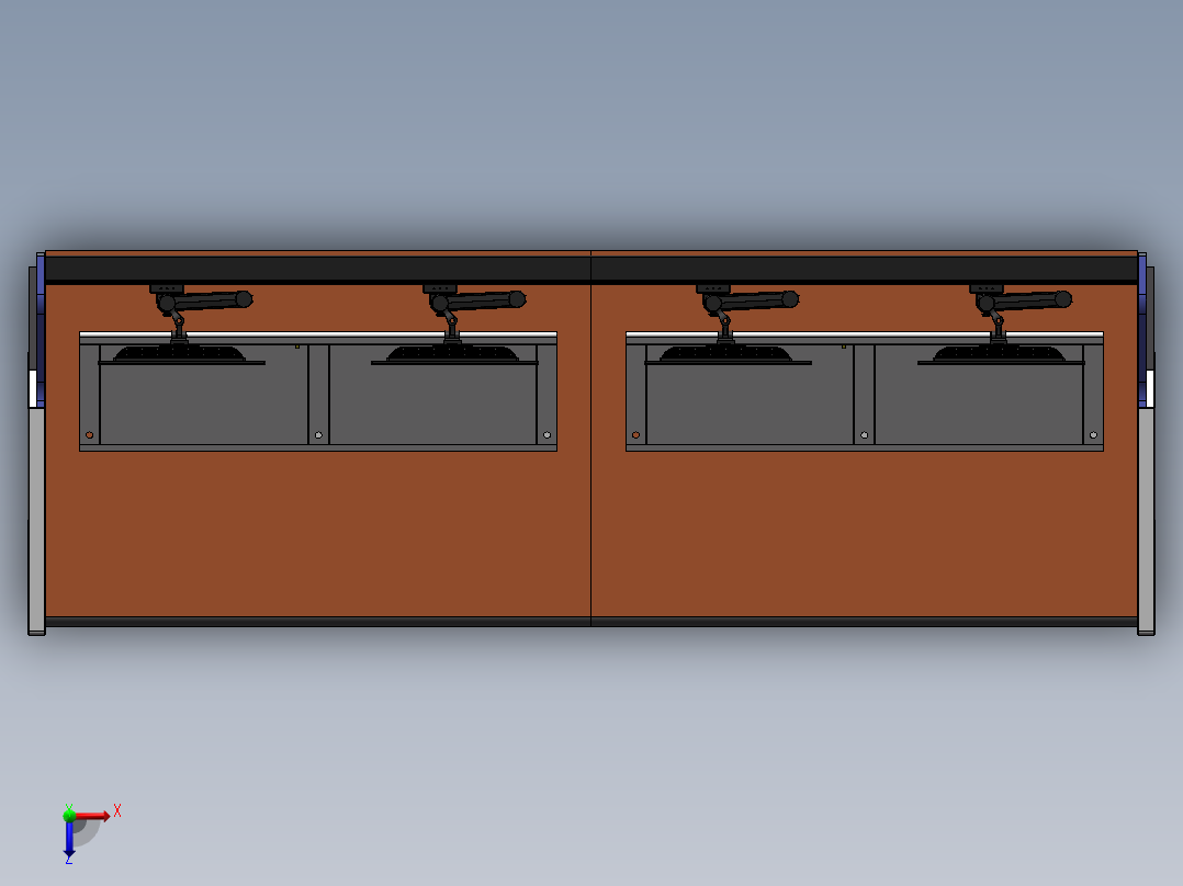 四工位桌面含储物槽造型控制台俯视图