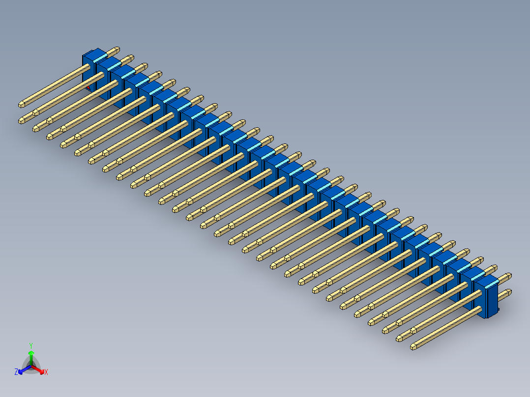彩色公头100mil（2.54mm）系列-DS1021_blue_2x29p_100mil_Type5_rev1.0正等轴测图