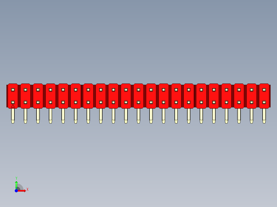 彩色公排针 100mil 2.54mm 系列-DS1022_red_2x21p_100mil_TypeD_rev1.0前视图