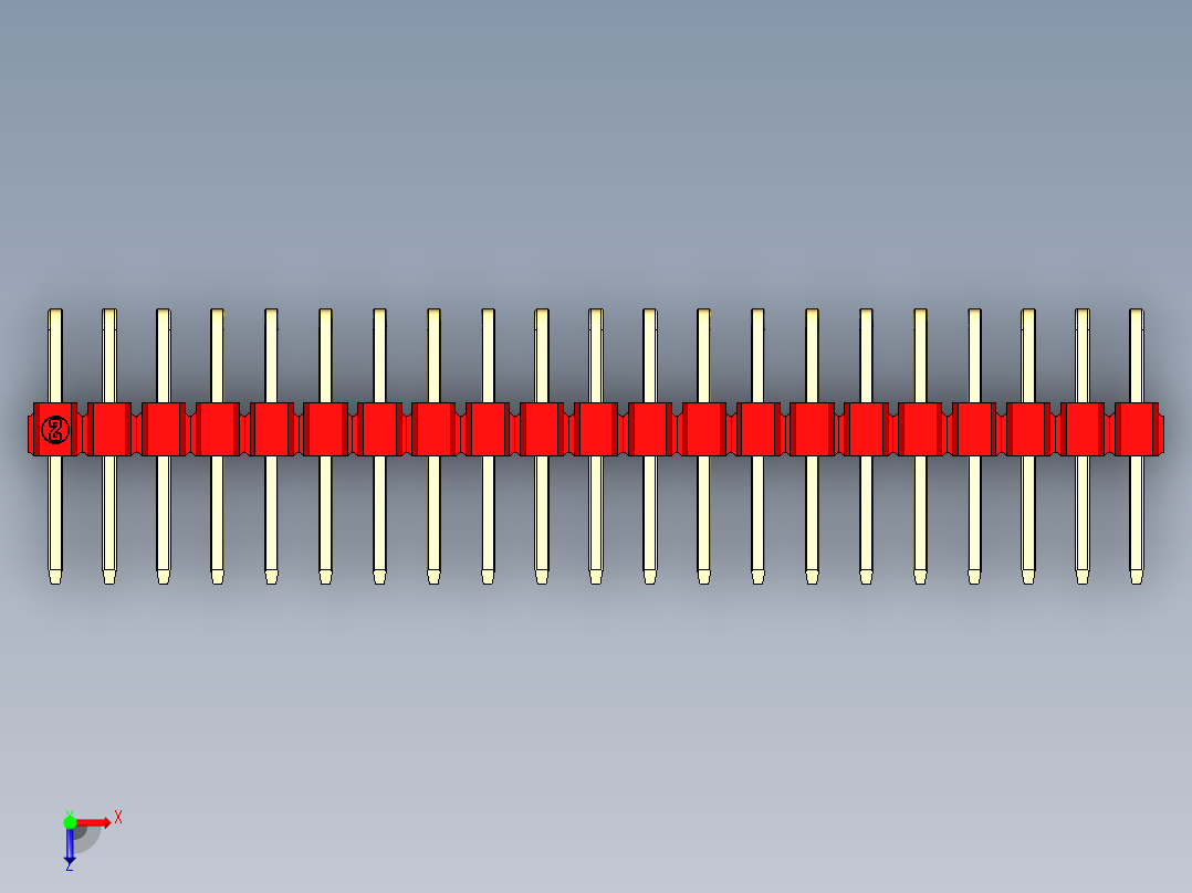 彩色公排针 100mil 2.54mm 系列-DS1022_red_2x21p_100mil_TypeD_rev1.0俯视图