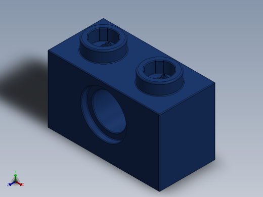 乐高机械组积木（横梁）-3700 Medium Stone Grey Technic Brick 1 x 2 with Hole正等轴测缩略图