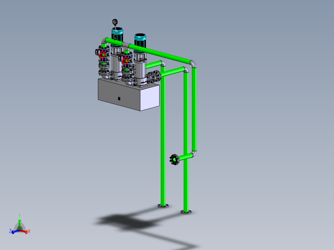 立式水泵、电机、及管线装配体