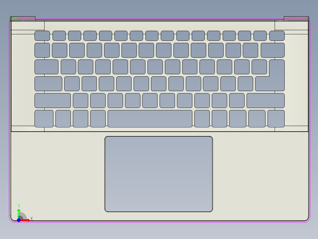 笔记本外壳铣外形C角程序模型前视图