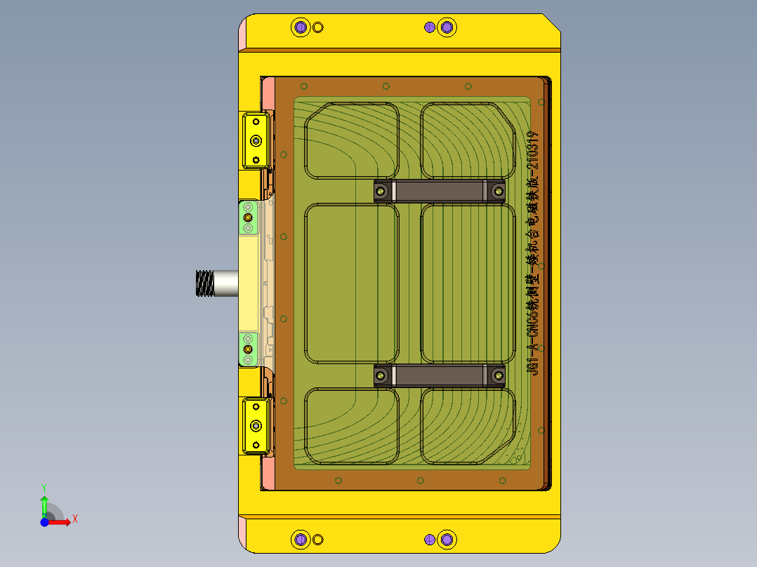 JG1-A-CNC6笔记本CNC工装夹具三维模型铣侧壁-矮机台电磁铁版-210319前视图