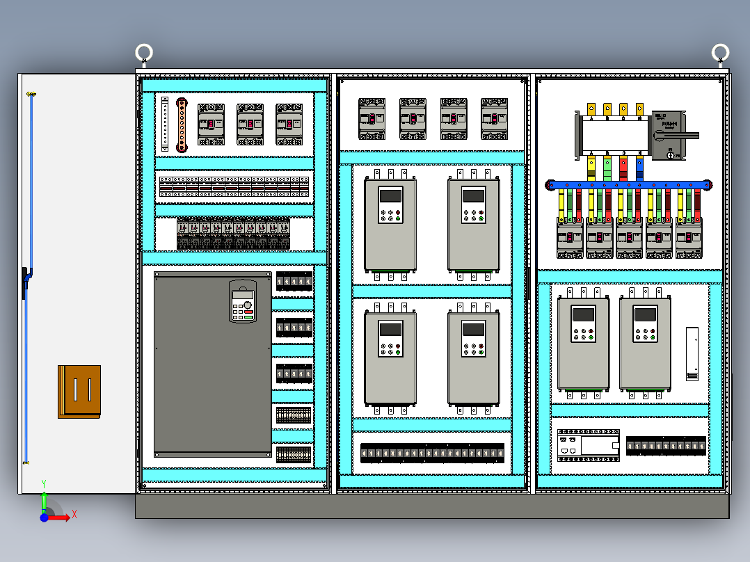 三柜组装变频器软启动双电源CDQ1S软启动控制柜前视图