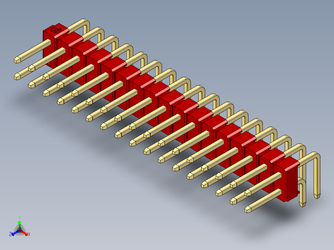 彩色公排针 100mil 2.54mm 系列-DS1022_red_2x17p_100mil_TypeD_rev1.0主视图