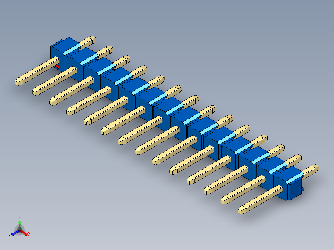 彩色公头100mil（2.54mm）系列-DS1021_blue_1x14p_100mil_Type1_rev1.0主视图