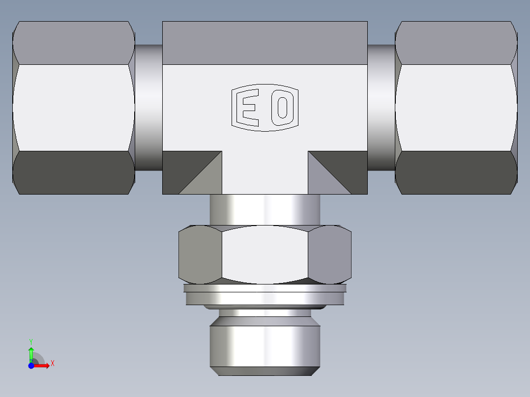 卡套式工业通用硬管接头EO_Adjustable_locknut_branch_tee_TEE10ZLMCF前视图