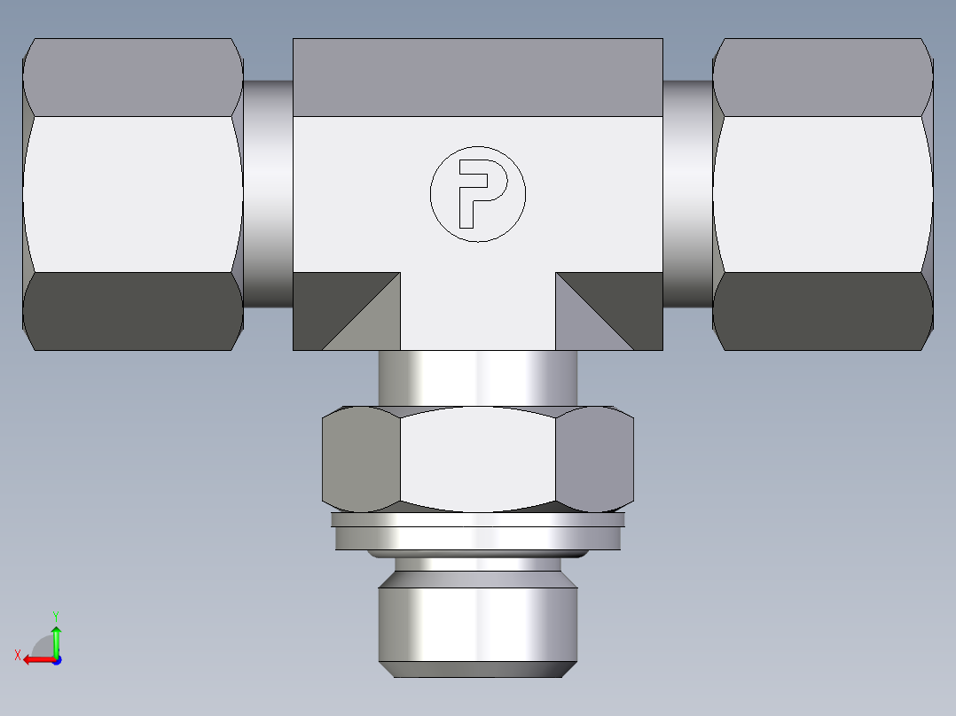 卡套式工业通用硬管接头EO_Adjustable_locknut_branch_tee_TEE10ZLMCF后视图