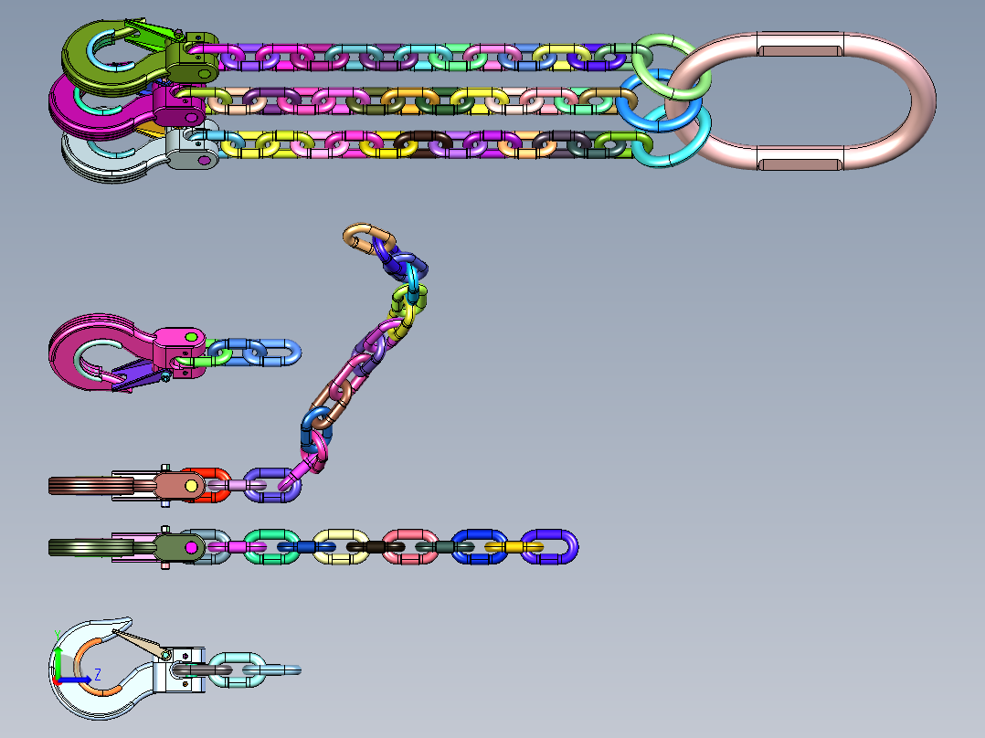 三腿单腿起重链条吊钩吊具蝴蝶扣成套吊具左视图
