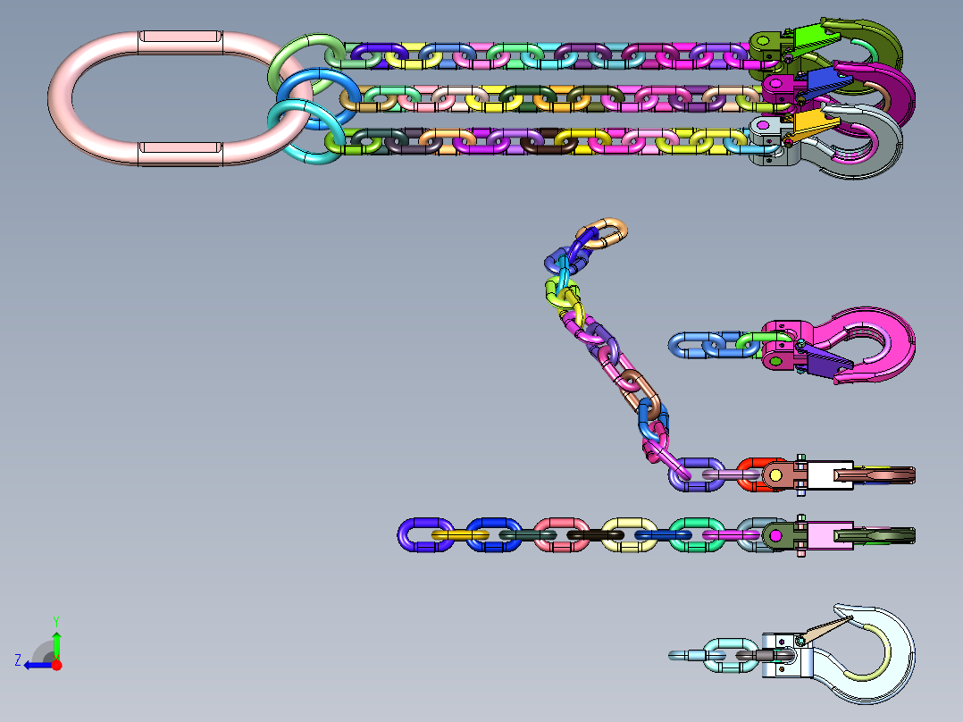 三腿单腿起重链条吊钩吊具蝴蝶扣成套吊具右视图