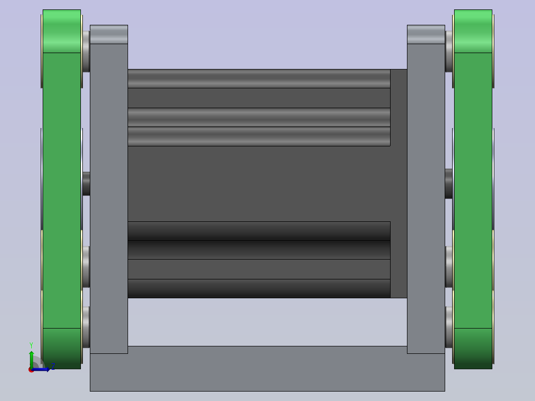 基于双出轴步进电机的双列皮带输送机左视图