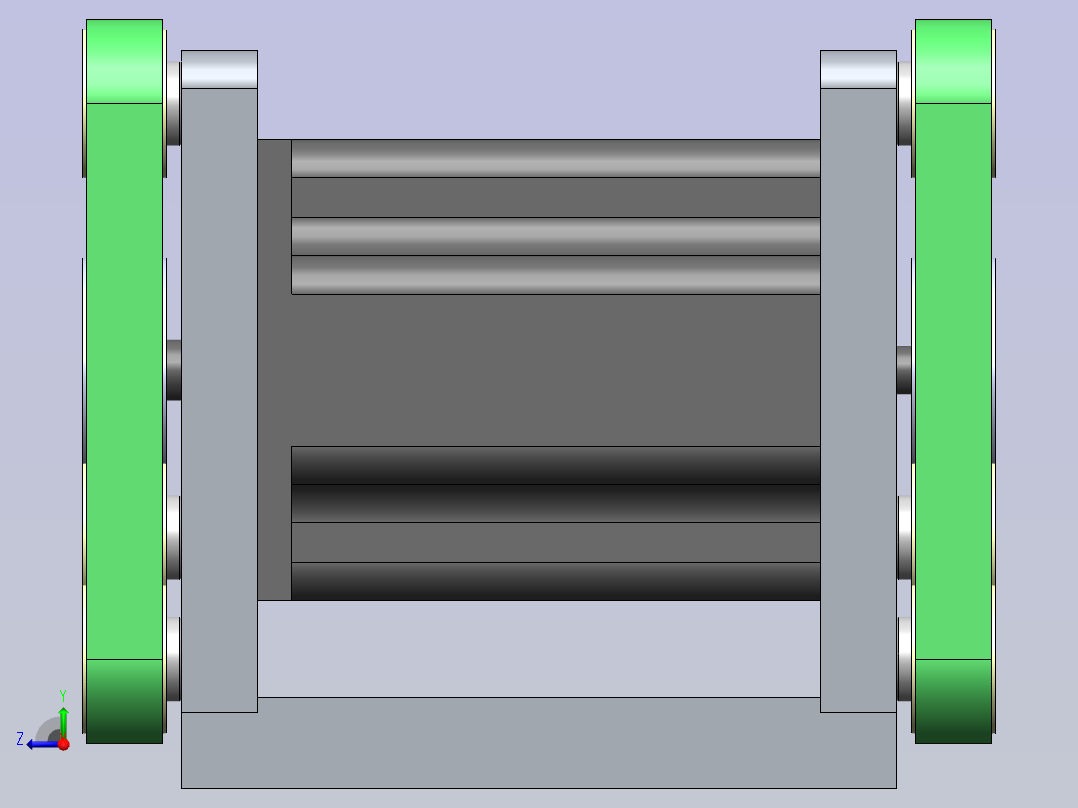 基于双出轴步进电机的双列皮带输送机右视图