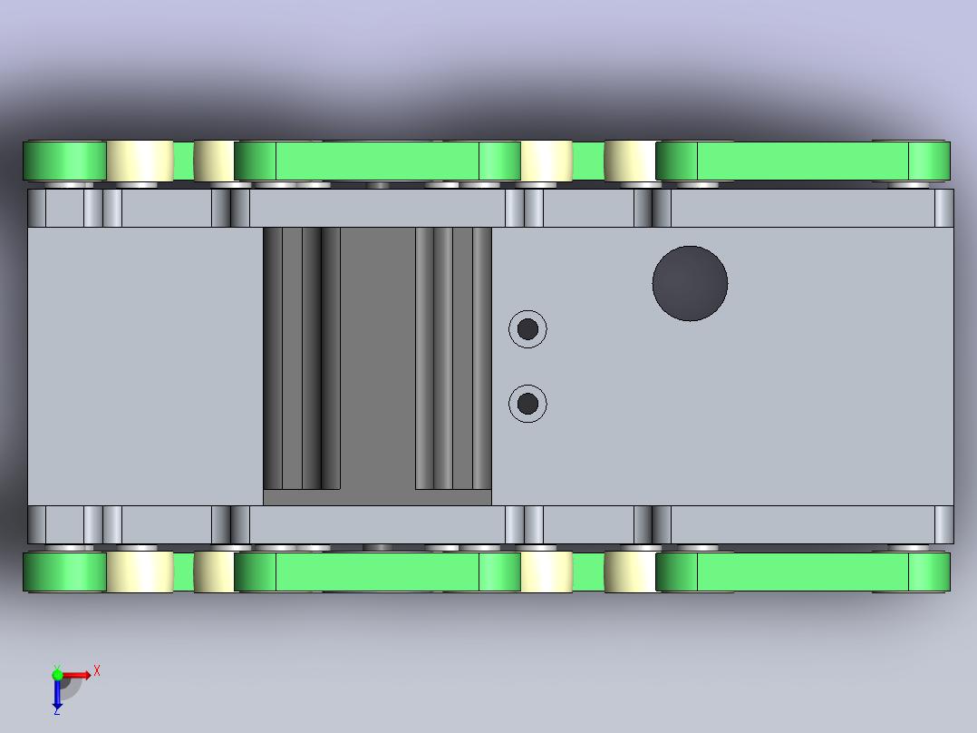 基于双出轴步进电机的双列皮带输送机俯视图